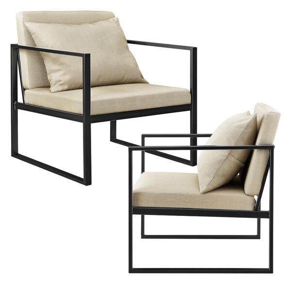 2 x Design fotel 70 x 60cm karosszék hátpárnával kényelmes szék kartámasszal homokszín