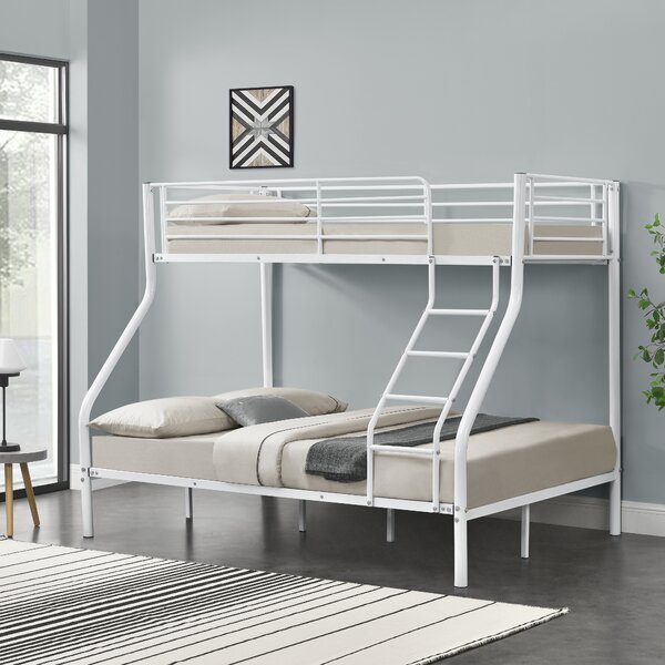 Emeletes ágy 3 személyes 200x140/90cm fém gyerekágy heverő létrával fehér