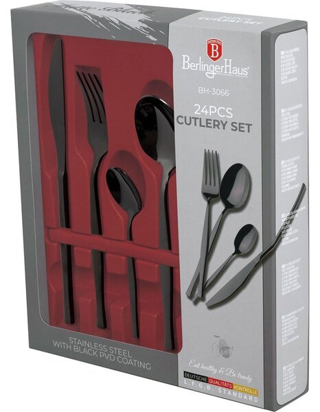 BerlingerHaus BH/3066 Matte Black Collection Evőeszköz Készlet - 24 db
