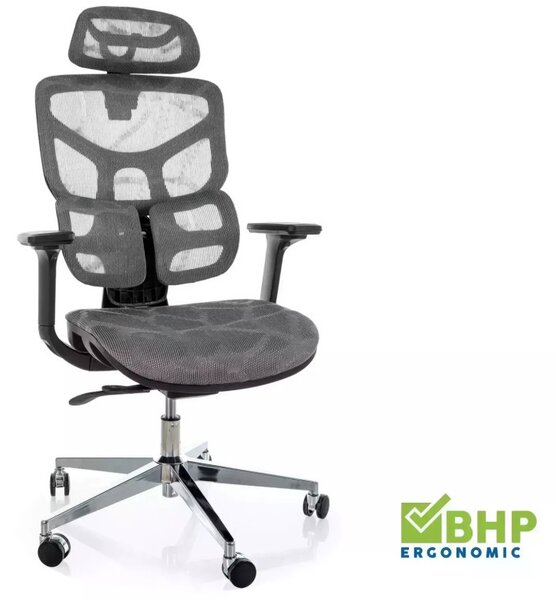 EQ-1 ergonomikus forgószék hálós háttámlával szürke 4D kartámasszal
