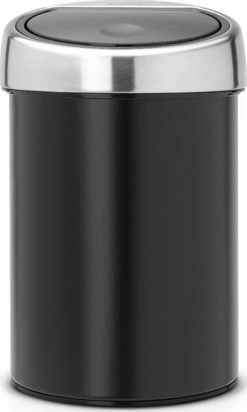 BRABANTIA Touch Bin fali/álló nyomófedeles hulladékgyűjtő XXS 3L - A méret matt fekete acél test r.m. acél selyem fedő - 364440