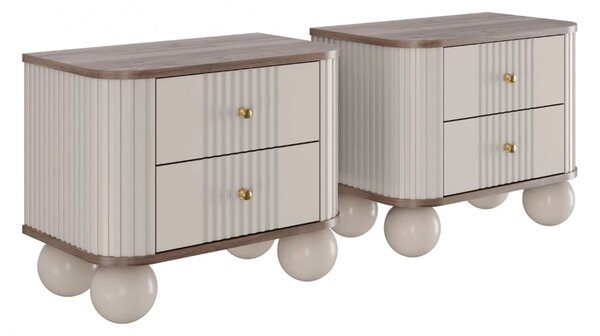Vesper éjjeliszekrény szett 56 cm - kasmír / dió / arany fogantyúk / gömb alakú lábak