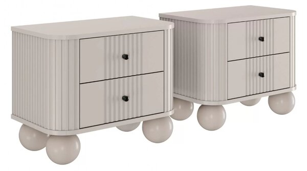 Vesper éjjeliszekrény szett 56 cm - kasmír / fekete fogantyúk / gömb alakú lábak