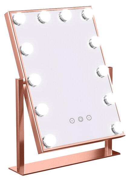 Hollywood tükör (HW-DC117-1-ROSEG) sminkes tükör rozéarany, rosegold 12x3W LED, asztali sminktükör