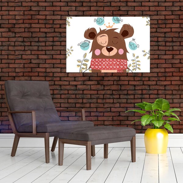 Kép - Mackó madarakkal (90x60 cm)