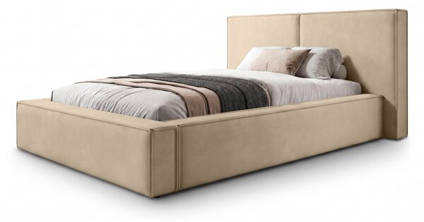 KEVEN egyszemélyes kárpitozott ágyneműtartós ágy 120x200 - bézs