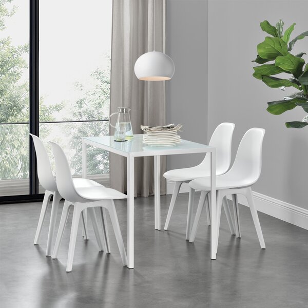 Étkezőgarnitúra étkezőasztal 105cm x 60cm x 75cm székekkel étkező szett konyhai asztal 4 műanyag székkel 83x54x48 cm fehér-fehér