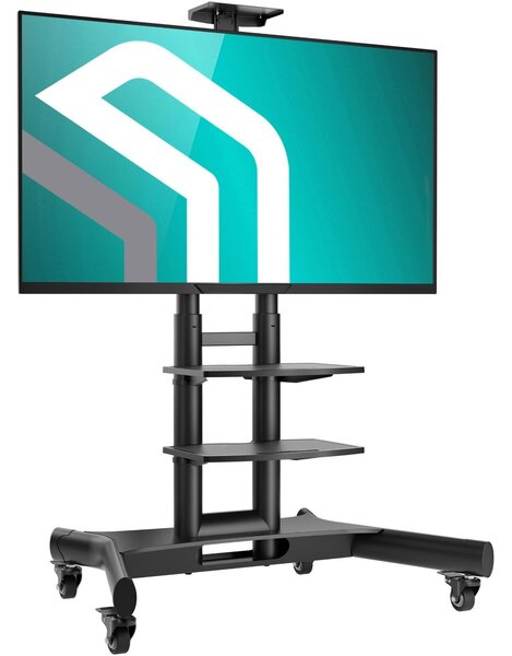 ONKRON Mobile TV Stand for 40-70” TVs with Wheels Shelves Height Adjustable Rolling TV Cart, Black