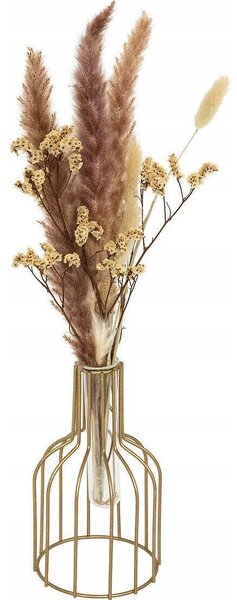 Arreglo De Flores Secas Otoño Oro Metal Rosa H40cm