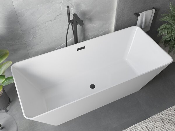 Mexen Velo Slim, szabadon álló kád 170 × 75 cm, fényes fehér, fekete túlfolyóval, 52811707500-70