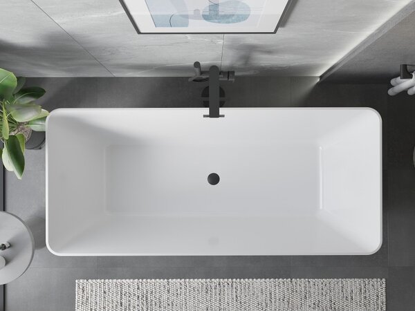 Mexen Velo Slim, szabadon álló kád 170 × 75 cm, fényes fehér, fekete túlfolyóval, 52811707500-70