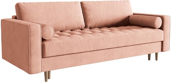 Rózsaszín bársony MICADONI Gobi háromszemélyes kanapéágy 225 cm