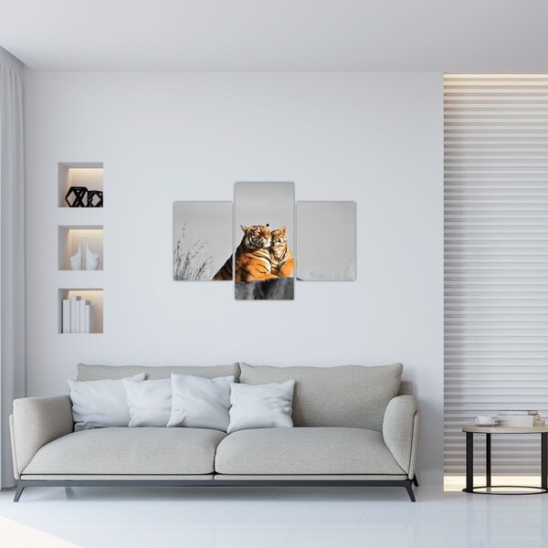 Kép - Tigris és a kölyke, fekete-fehér változat (90x60 cm)