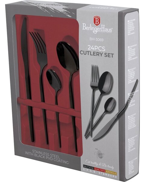 BerlingerHaus BH/3069 Matte Black Collection Evőeszköz Készlet - 24 db