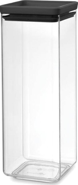 Brabantia tárolóedény 2,5L, egymásra rakható, légmentes záródás, szögletes, sötétszürke, átlátszó műanyag tartály - 122408