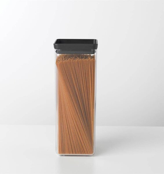 Brabantia tárolóedény 2,5L, egymásra rakható, légmentes záródás, szögletes, sötétszürke, átlátszó műanyag tartály - 122408