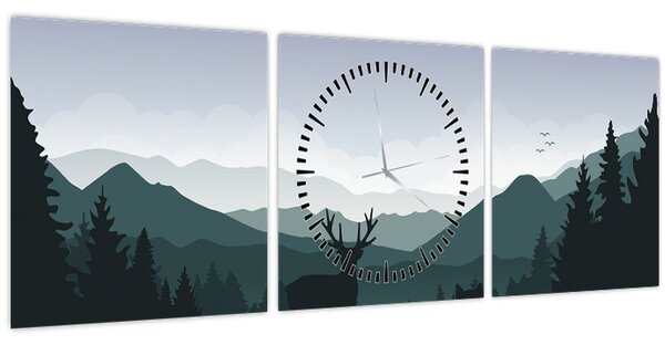 Kép - Szarvas farkassal a sziklák között (órával) (90x30 cm)
