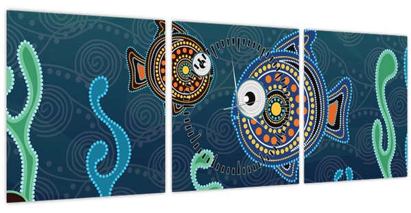 Kép - festett hal (órával) (90x30 cm)