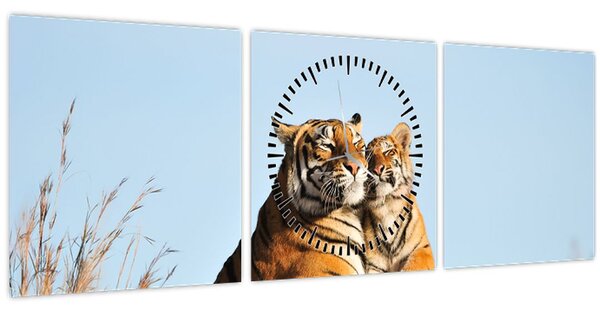 Kép - Tigris és a kölyke (órával) (90x30 cm)