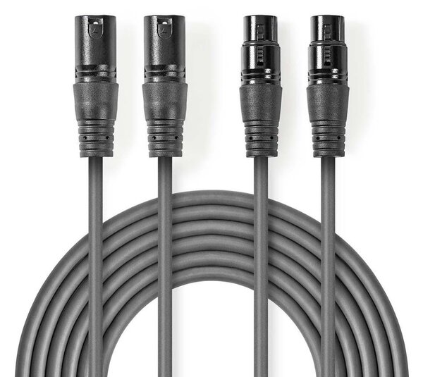 Nedis COTH15030GY50 egyensúlyozott XLR audiokábel 2 db XLR-3 csatlakozó -> 2db XLR-3 aljzat 5,0 m szürke
