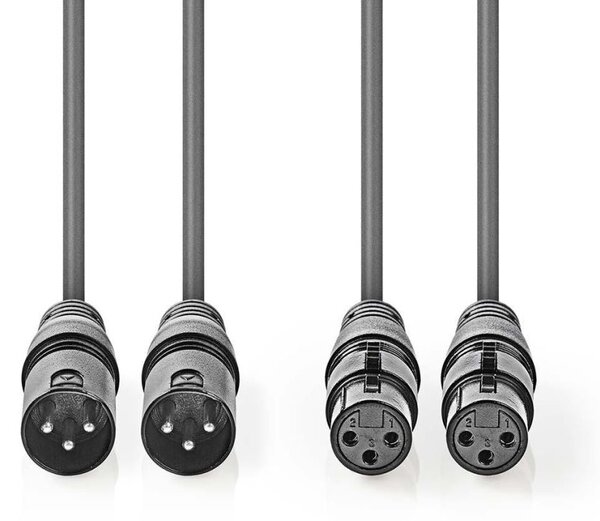 Nedis COTH15030GY50 egyensúlyozott XLR audiokábel 2 db XLR-3 csatlakozó -> 2db XLR-3 aljzat 5,0 m szürke