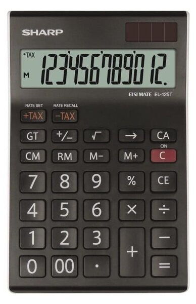 Sharp EL-125T Asztali számítógép Fekete Kijelző (számjegy): 12 Napenergiával üzemeltetett, Elemekről üzemeltetett (H x Sz x Ma) 176 x 112 x 13 mm (82-EL125TWH)