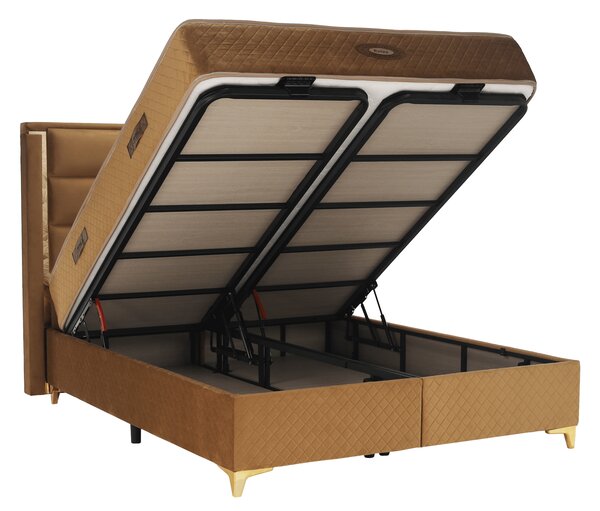 KONDELA Boxspring ágy 160x200, világosbarna, GOLDBIA