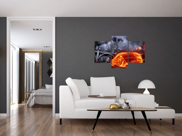 Lángoló autó képe (90x60 cm)