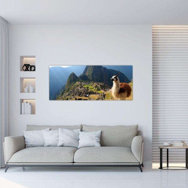 Kép - Láma és Machu Picchu (120x50 cm)