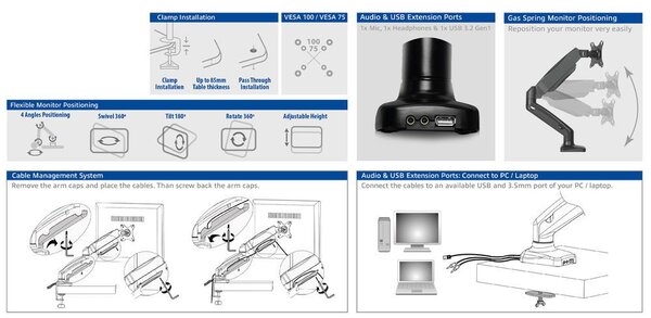 ACT CONNECTIVITY AC8346 Univerzális laptop tálca monitor karokhoz
