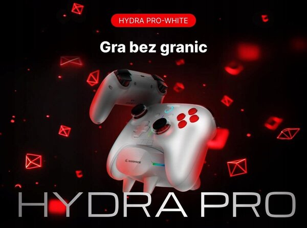 Rampage Hydra Pro Pad bezprzewodowy RGB 2.4G Hall, spusty magnetyczne ze stacją ładującą biały