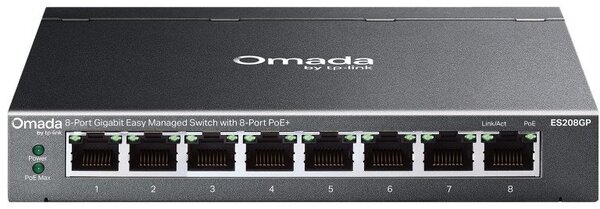 TP-Link Omada ES208GP hálózati kapcsoló Vezérelt L2 Gigabit Ethernet (10/100/1000) Ethernet-áramellátás (PoE) támogatása DIN rail Fekete