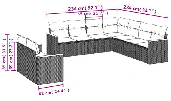 VidaXL Polyrattan Kerti Ülőgarnitúra - 9 részes - Bézs