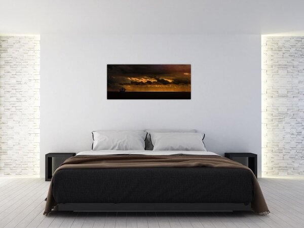 Egy vitorlás naplementekor képe (120x50 cm)
