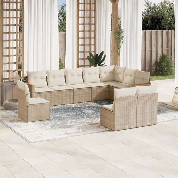 VidaXL Polyrattan Kerti Ülőgarnitúra - 10 részes - Bézs