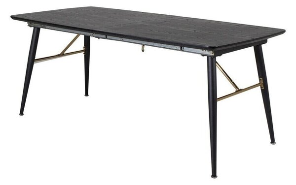 Asztal Dallas 173, Fekete, 75x90x180cm, Hosszabbíthatóság, Közepes sűrűségű farostlemez, Természetes fa furnér, Fém