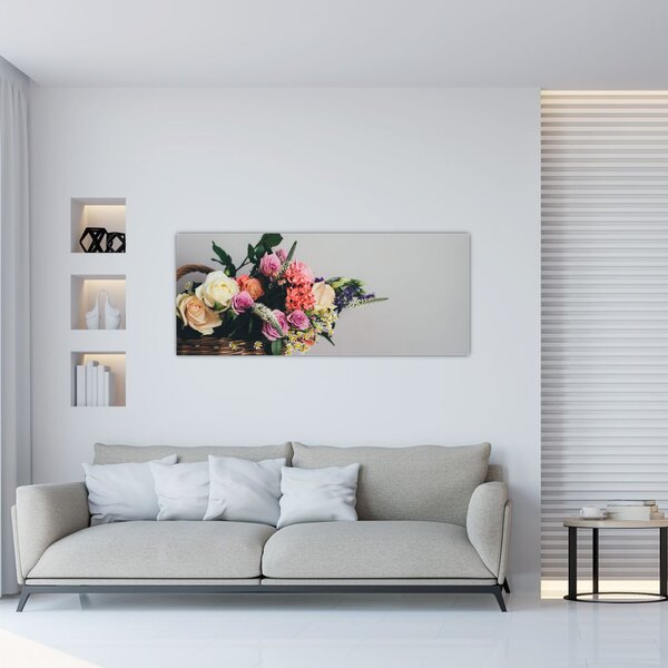 Egy kosár virágokkal képe (120x50 cm)