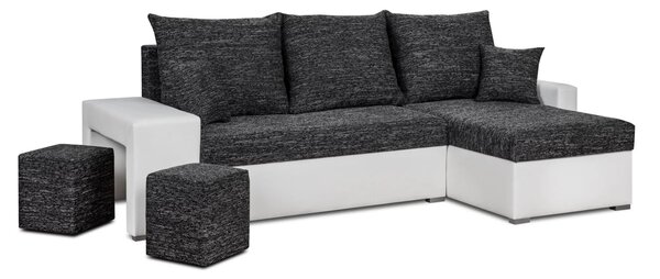 HUBI Kinyitható sarokkanapé Fekete/fehér