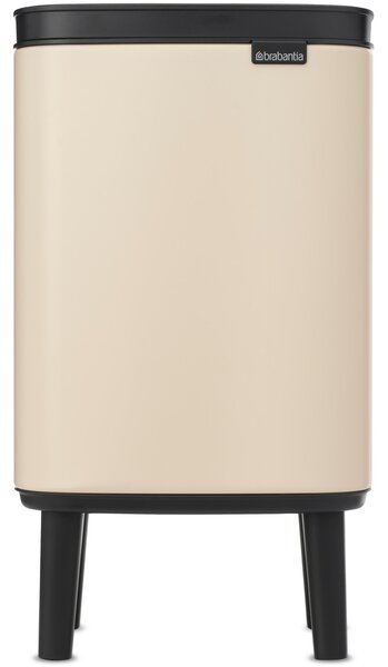 Brabantia Bo Waste Bin Hi hulladékgyűjtő felnyitható, Soft-Close fedéllel, magasított, lábakon álló, műanyag tartály, 4L - A méret, acél, világos bézs - 251627