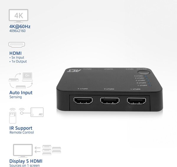 ACT CONNECTIVITY 4K HDMI kapcsoló 5 bemenet. 1 kimenet