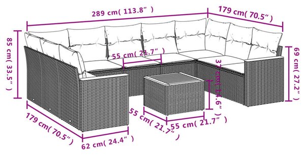 VidaXL Polyrattan Kerti Ülőgarnitúra - 10 részes - Bézs