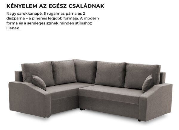 Grande Plus sarokkanapé, baloldali, szövet anyag, szürke