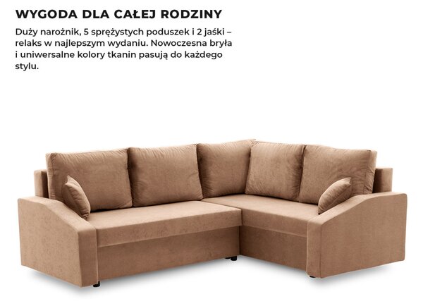 Grande Plus sarokkanapé, jobboldali, szövet anyag, barna