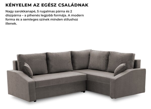 Grande Plus sarokkanapé, jobboldali, szövet anyag, szürke
