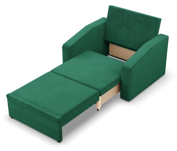 Vertico fekvőfotel, 80 cm széles, bársony, zöld