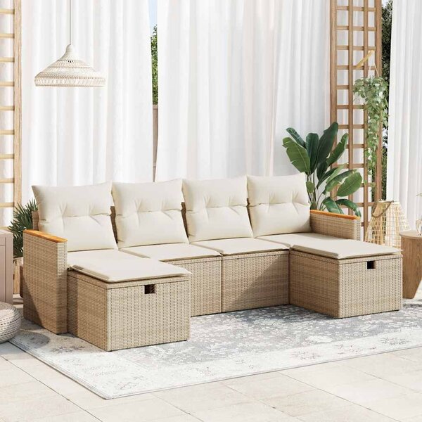 VidaXL 6 részes bézs polyrattan kerti ülőgarnitúra párnával