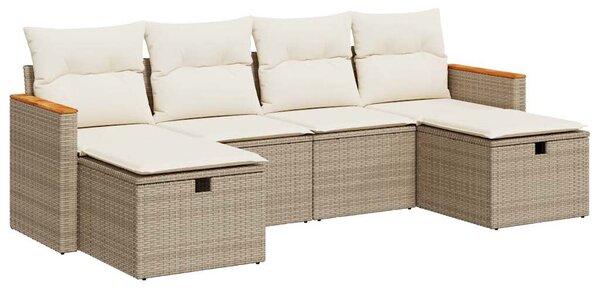 VidaXL 6 részes bézs polyrattan kerti ülőgarnitúra párnával