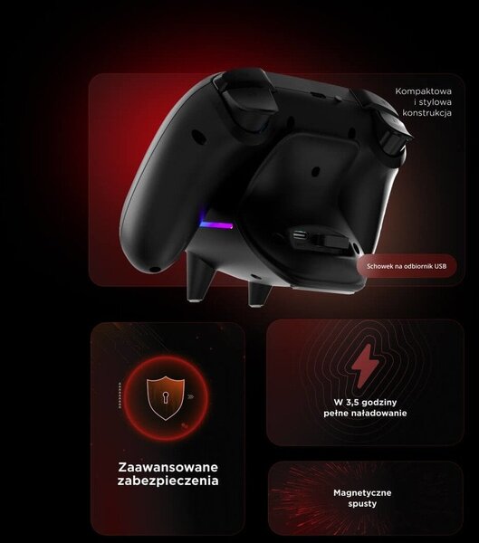 Rampage Hydra Pro Pad bezprzewodowy RGB 2.4G Hall, spusty magnetyczne ze stacją ładującą czarny