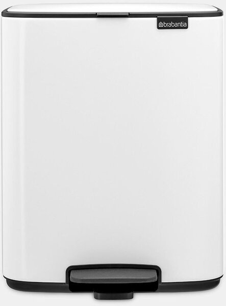 Brabantia Bo Pedal Bin pedálos hulladékgyűjtő szagmentesen záródó Soft-Close fedél, karcsú, négyzetes forma, műanyag tartály, 12L - C méret, acél, fehér - 236907