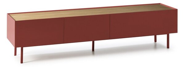 Piros TV-állvány tölgyfa dekorral 180x45 cm Arista – Teulat